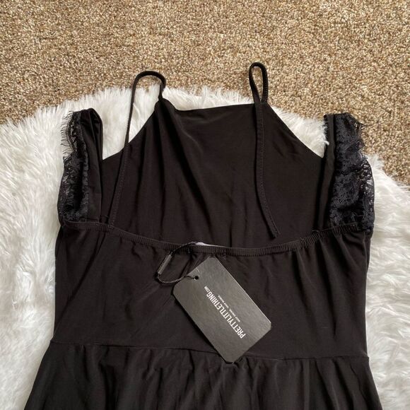 Prettylittlething Maxi Dress Black High Slit Thin Lightweight Sexy FLAWED New - Picture 6 of 14